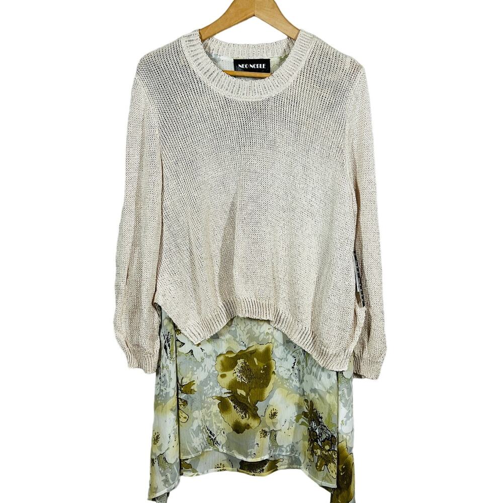 NEW! Neo Noble Sweater Blouse Set Sheer Tunic Knit Sweater - L